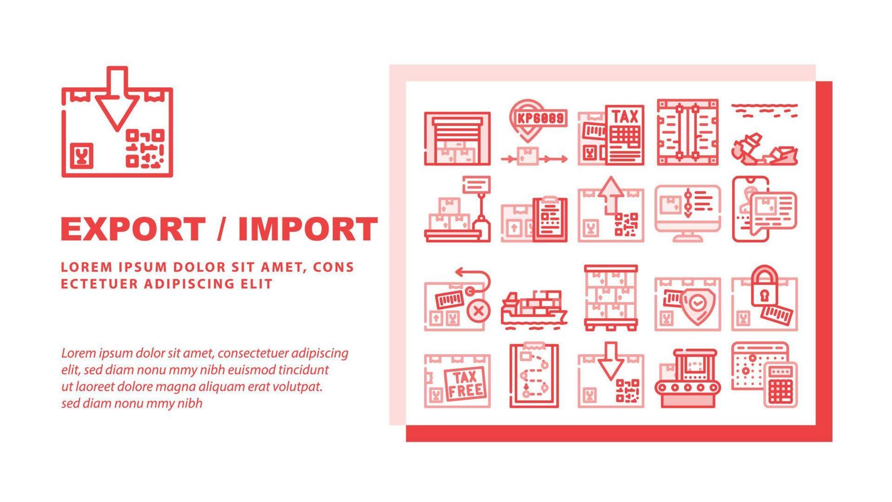 export och import transport landningshuvud vektor