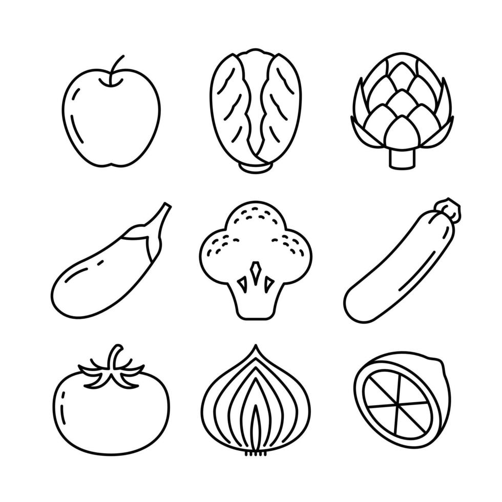 Symbolsatz für frische Lebensmittel einfaches Design, Vektor