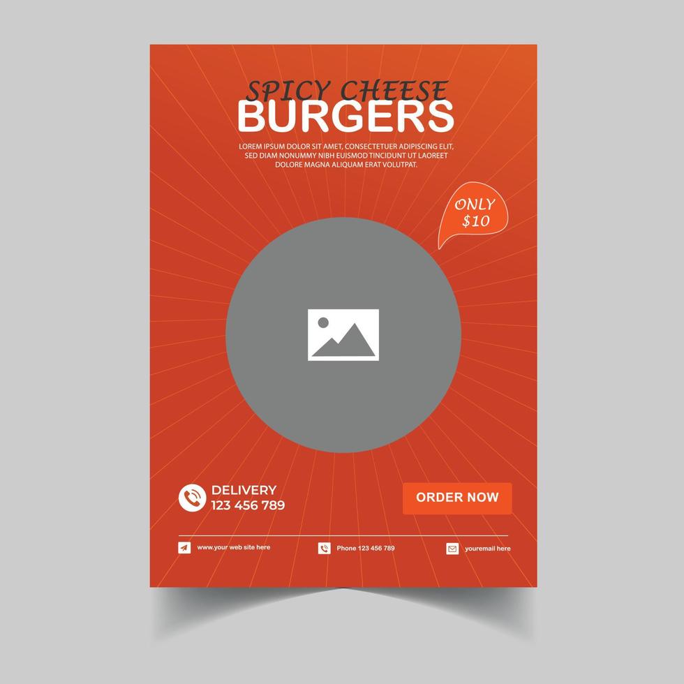 Designvorlage für Fast-Food-Flyer, Café- und Restaurantmenü, Essensbestellung, Junk-Food. pizza, burger, vektorillustration für banner, flyer, menü, broschüre. vektor