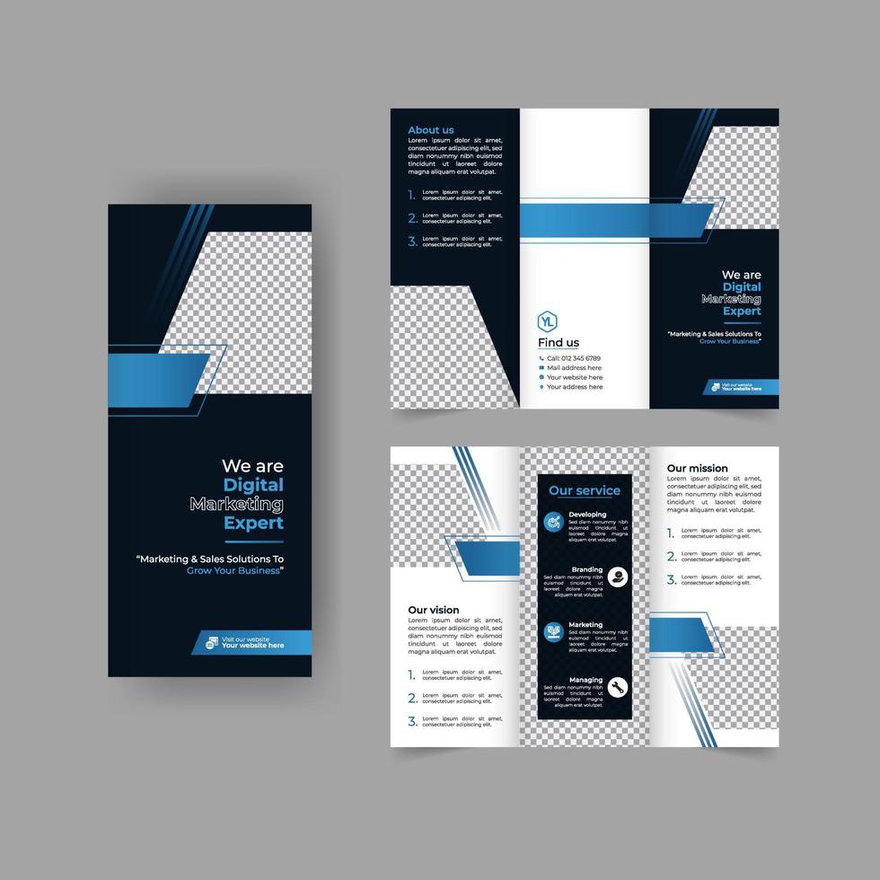 Business Trifold Broschüre Jahresbericht Cover, Digital Marketing Trifold Corporate Broschüre Cover oder Flyer Design. Flyer Präsentation. Katalog mit abstraktem geometrischem Hintergrund. moderne Aufmachung vektor