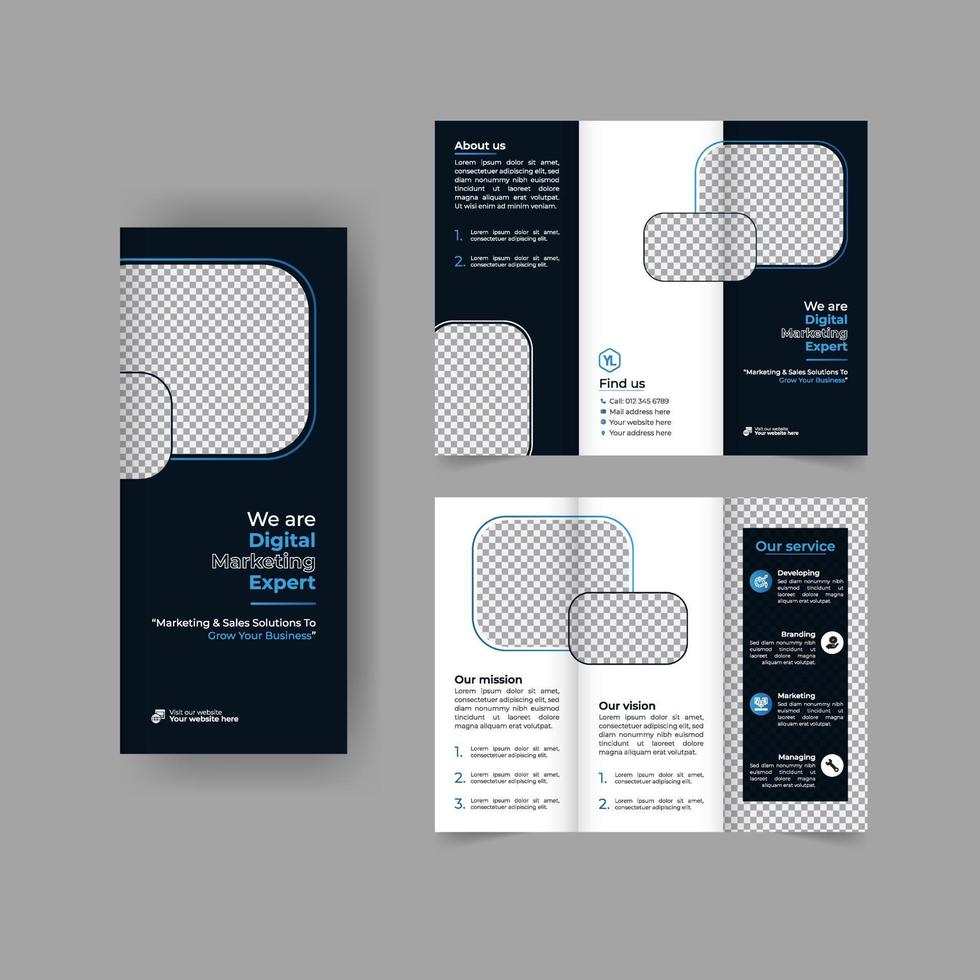 Business Trifold Broschüre Jahresbericht Cover, Digital Marketing Trifold Corporate Broschüre Cover oder Flyer Design. Flyer Präsentation. Katalog mit abstraktem geometrischem Hintergrund. moderne Vorlage, vektor