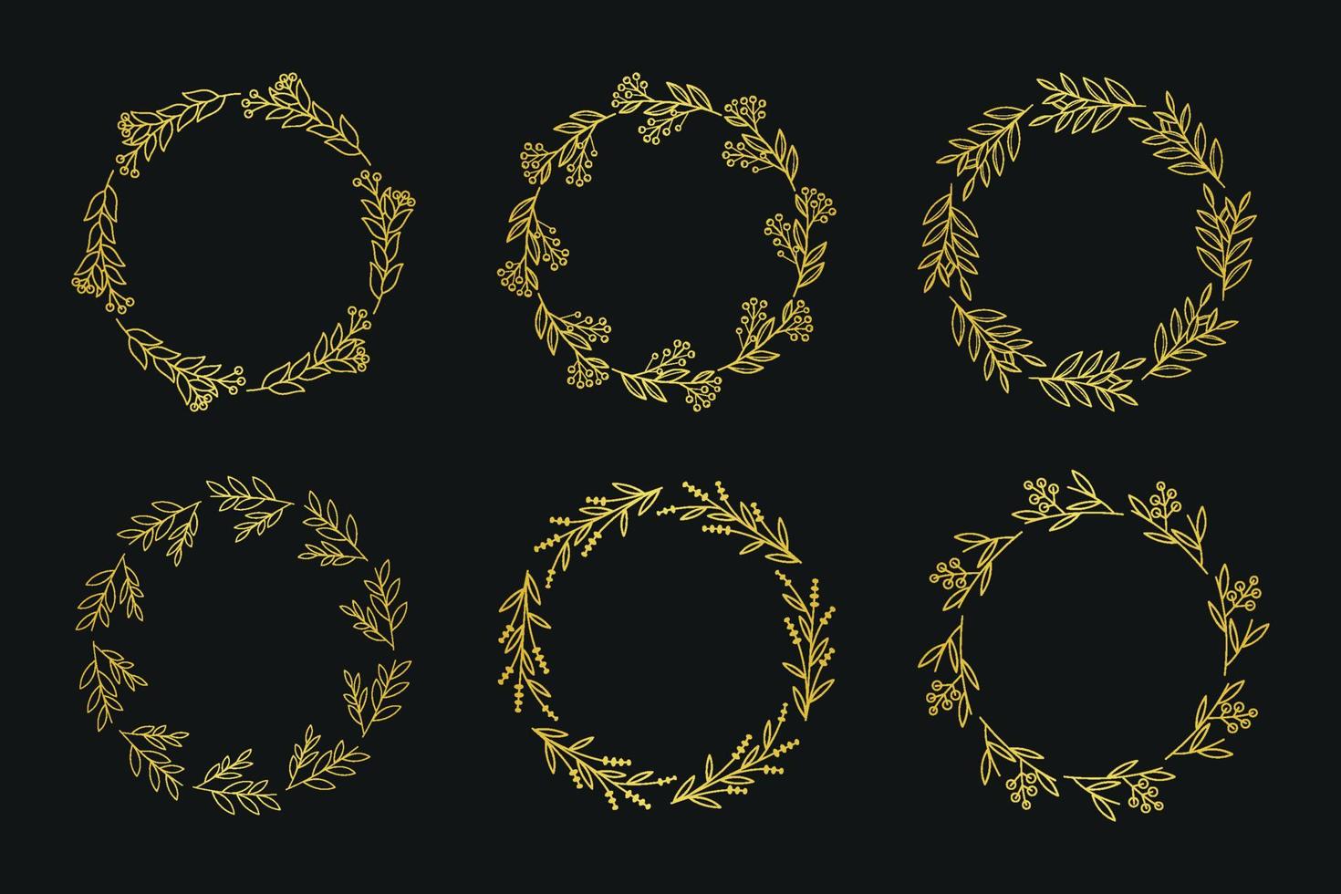 Set aus goldenem Blumenrahmen. Luxus-Kreis-Rahmen Grenze Blumenverzierung für Hintergrund, Hochzeitseinladung, Dankeskarte, Logo, Grußkarte. vektor