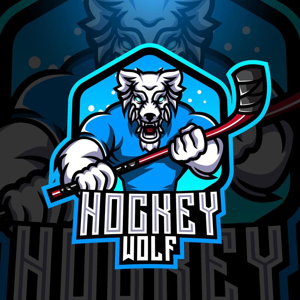 wolf hockey esport maskot logotyp vektor