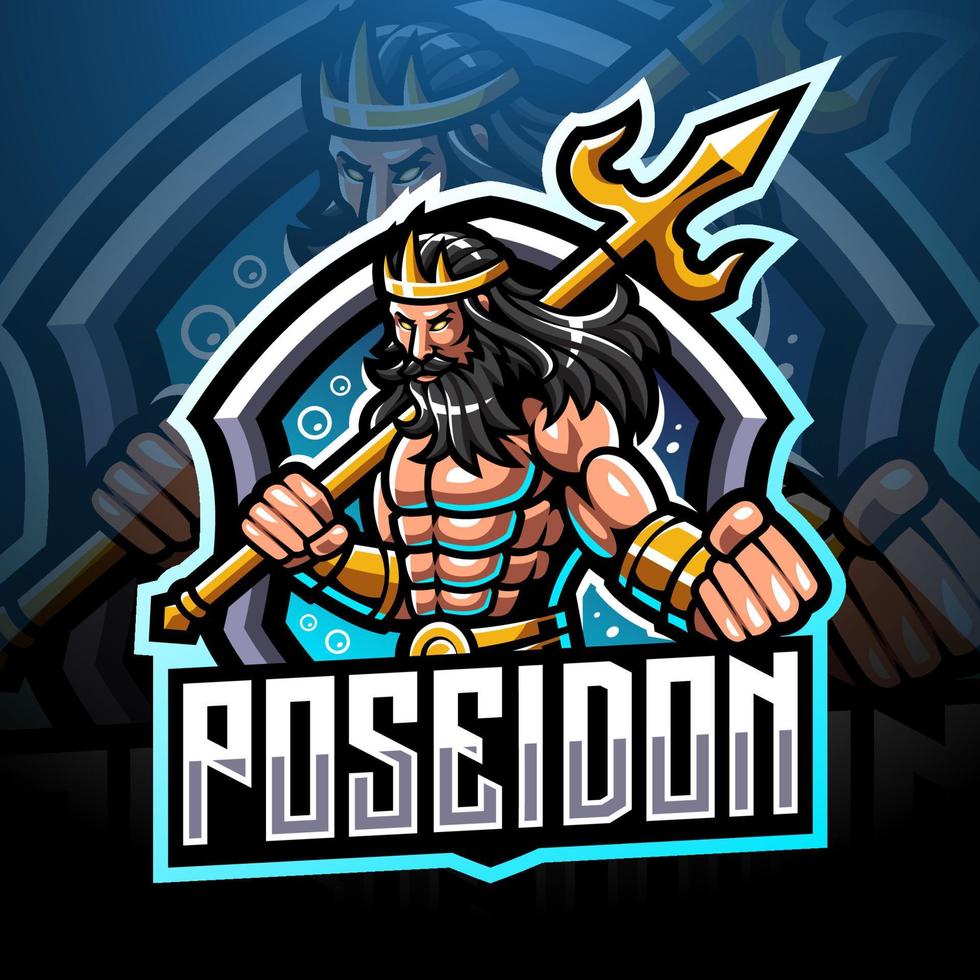 poseidon esport maskot logotyp vektor