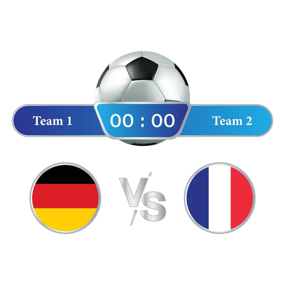 deutschland vs frankreich anzeigetafel ausstrahlungsgrafik und untere drittelvorlage für sportarten wie fußball und fußball. Vektorgrafik-Anzeigetafel-Team-Sendegrafik und untere Drittel-Vorlage für Sport vektor