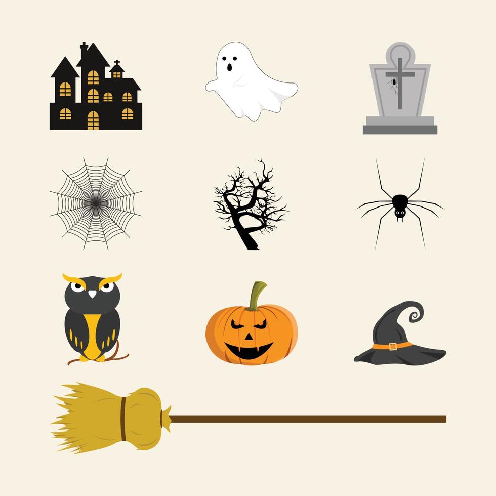 halloween element design samling. halloween skrämmande element vektordesign på en benvit bakgrund. halloween-element med flera färger och skrämmande ond design. vektor