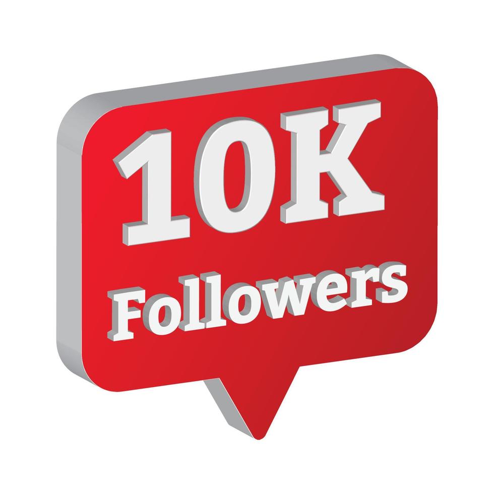 10.000 Follower 3D-Button-Sammlung. Social-Media-Follower-Schaltfläche mit rotem Farbton. 3D Thanksgiving-Vektordesign für die Feier von 10.000 Followern in sozialen Medien. vektor