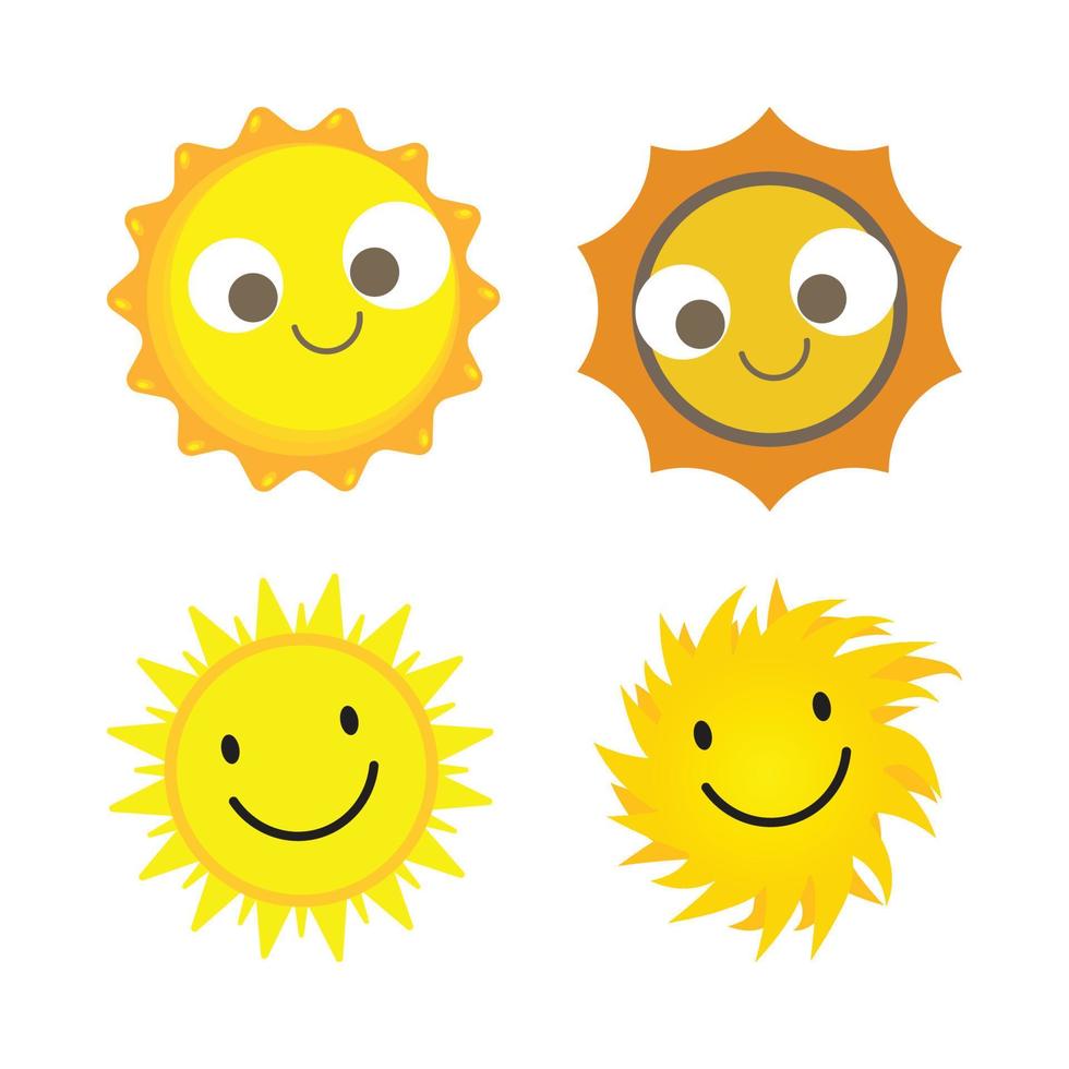 Sonnenaufkleber mit runder Form und gelber Farbe. süße sonne mit lächelndem gesicht und schönen augen. Sonnenstrahl, der aus dem Sonnenvektordesign herauskommt. Sonne-Vektor-Social-Media-Aufkleber-Sammlung. vektor