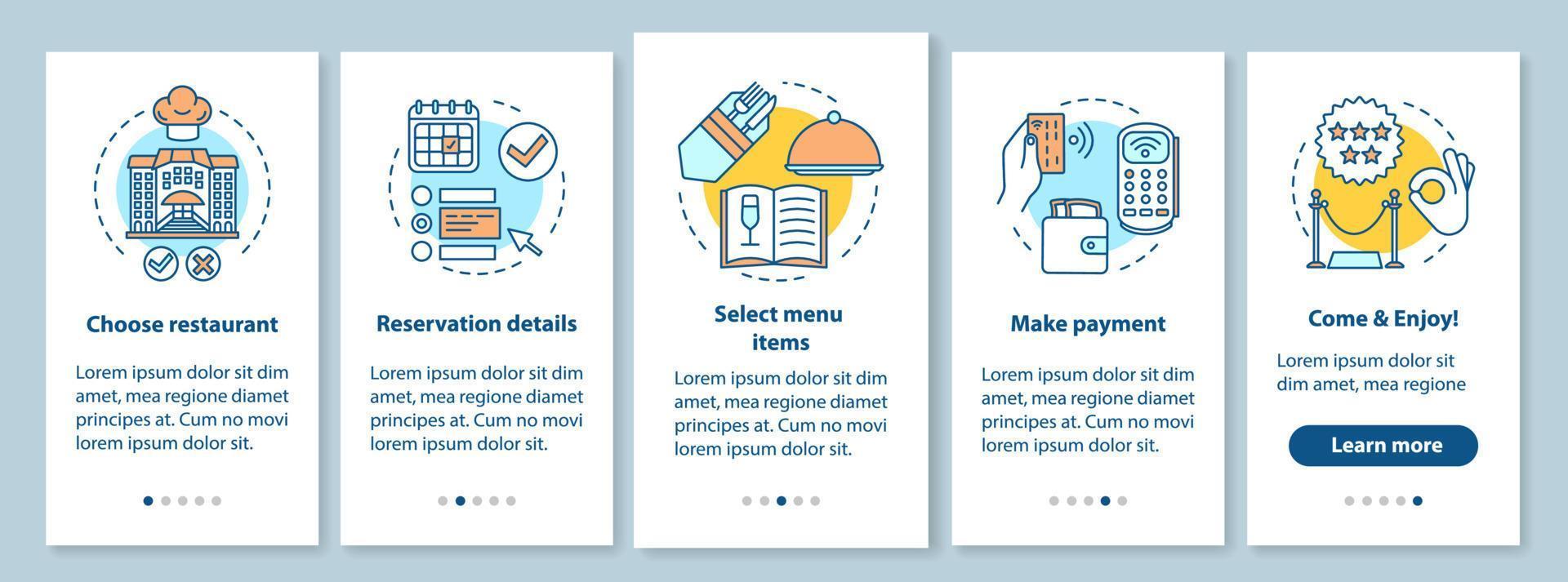 Layout der Restaurantbroschürenvorlage. Bezahlung der Mahlzeit für Veranstaltungsgäste. küche menü. broschürendruckdesign mit linearen illustrationen. Vektorseitenlayouts für Zeitschriften, Geschäftsberichte, Werbeplakate vektor