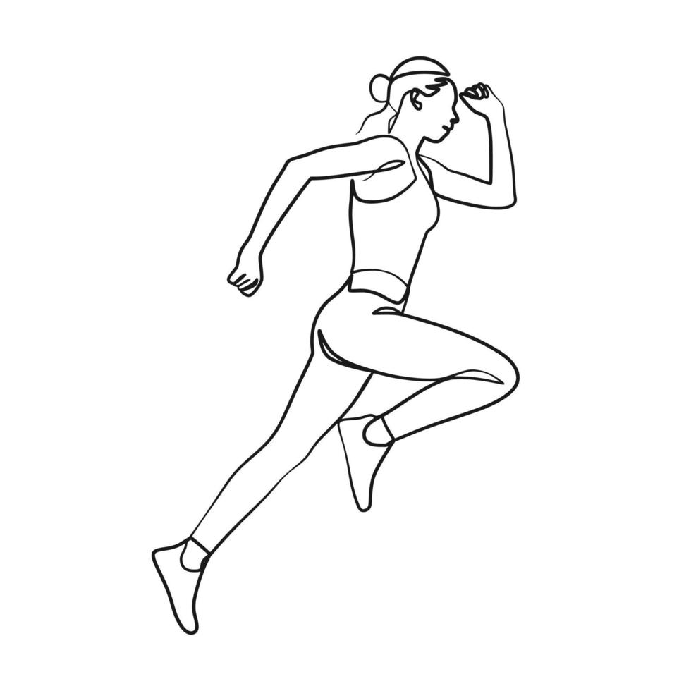 kontinuerlig en linje konst ritning av kvinna springer vektor