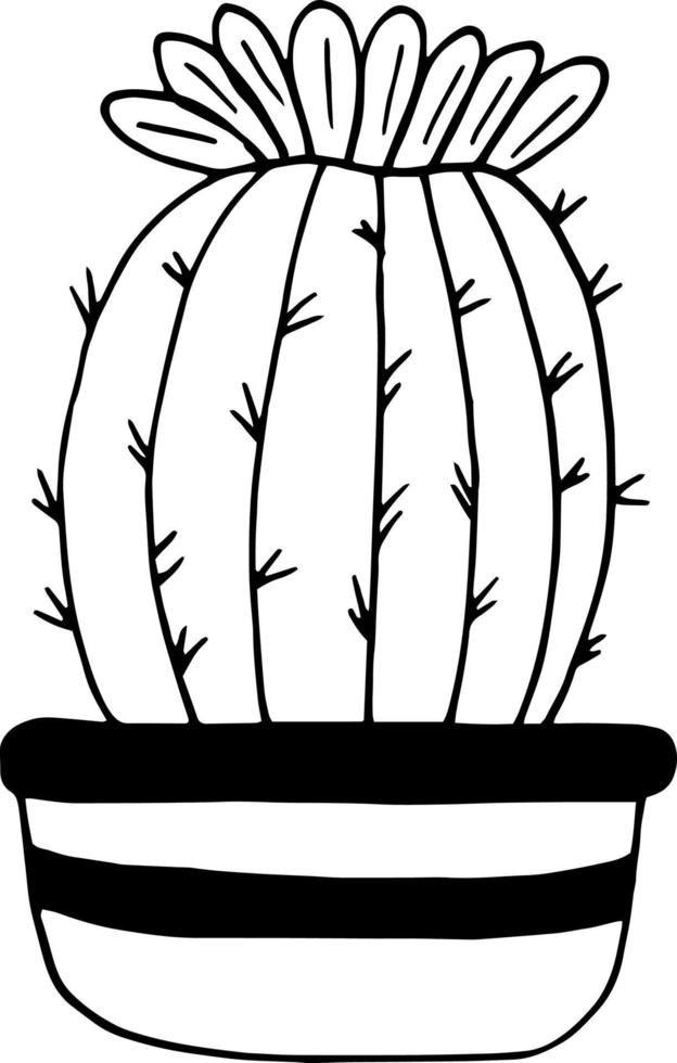 kaktus i en kruka ikon handritad. , minimalism, skandinavisk, monokrom, nordisk. klistermärke växt blomma suckulent vektor