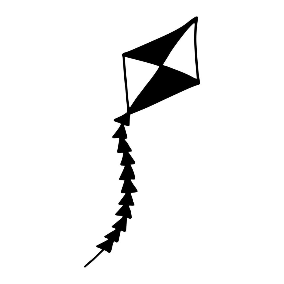 Drachen handgezeichnetes Gekritzel. vektor, minimalismus, skandinavisch, einfarbig, nordisch. Spielzeug Wind fliegende Schleife Schwanz Aufkleber Symbol vektor