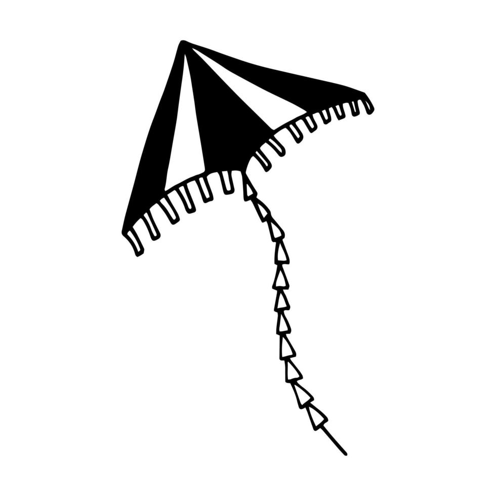 Drachen handgezeichnetes Gekritzel. vektor, minimalismus, skandinavisch, einfarbig, nordisch. Spielzeug Wind fliegende Schleife Schwanz Aufkleber Symbol vektor