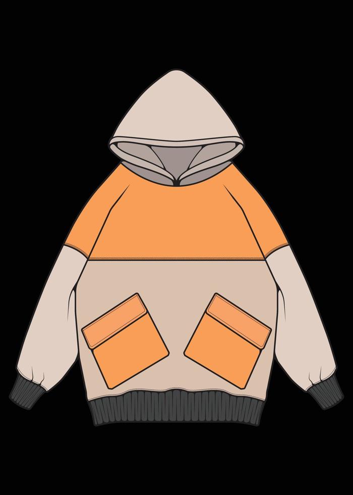 Hoodie übergroße Jacke Färbung Zeichnung Vektor, Hoodie Jacke übergroß, Trainer Vorlage Hoodie Jacke, Vektorillustration. vektor