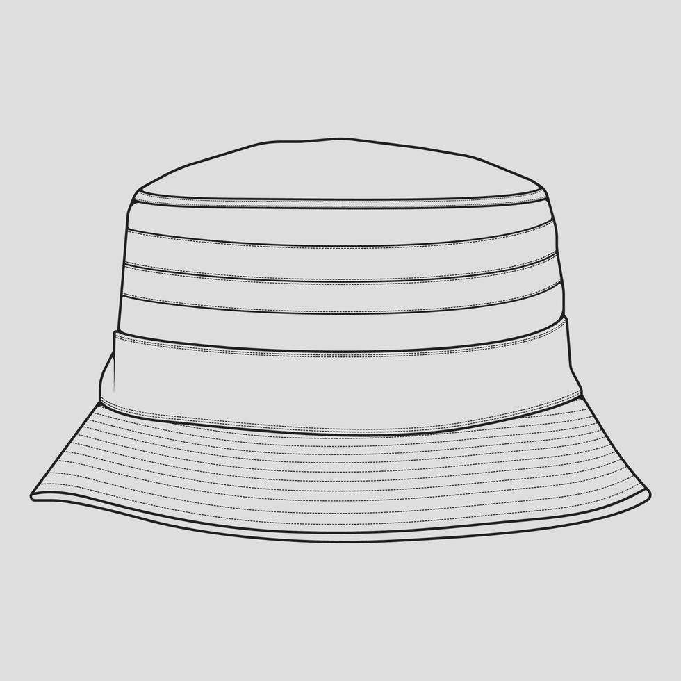 Bucket Hat Umrisszeichnungsvektor, Bucket Hat in einem Skizzenstil, Trainervorlagenumriss, Vektorillustration. vektor