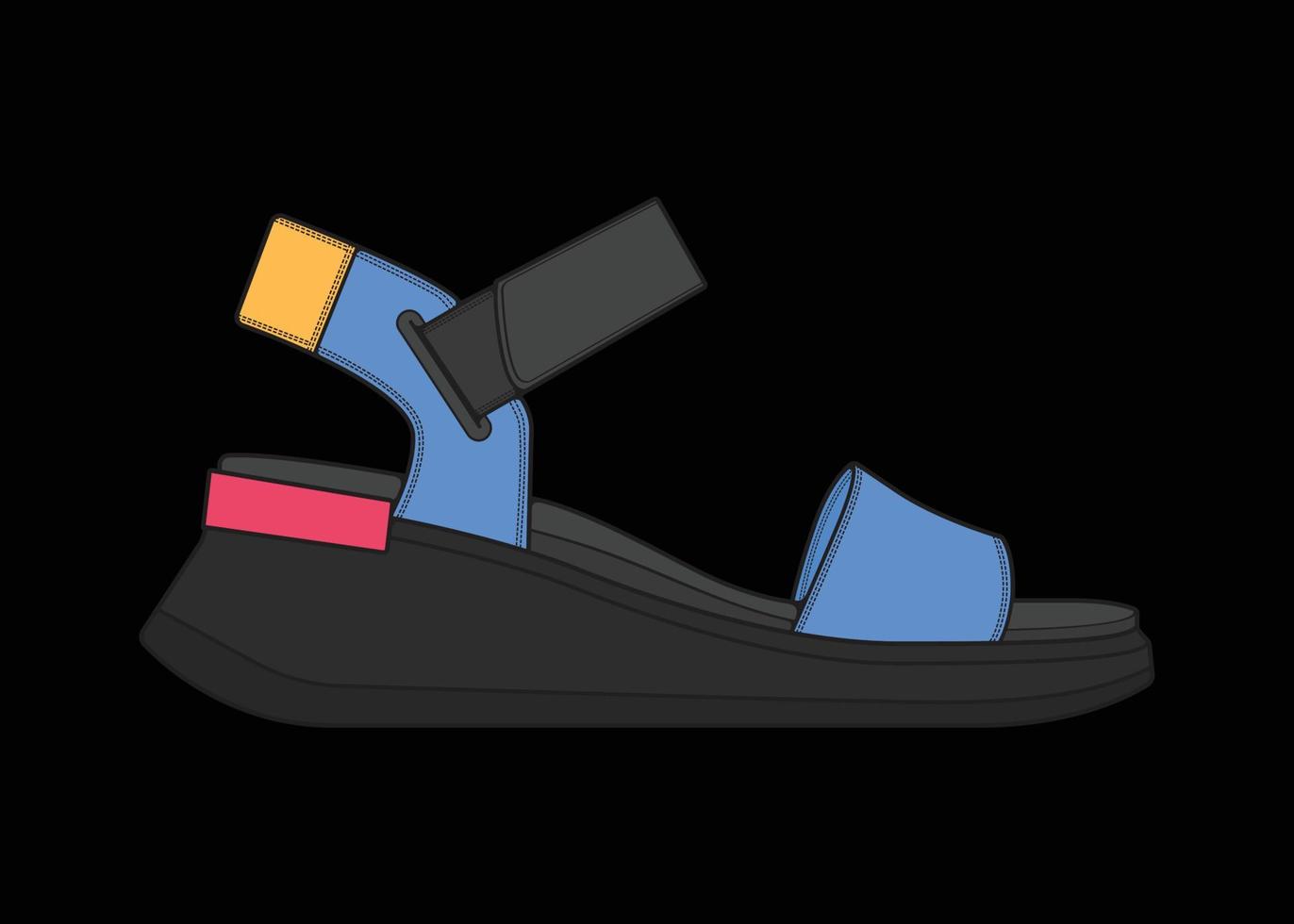 Sandale-Vektor-Illustration mit schwarzem Hintergrund. sommerschuh der sandalenkarikatur. vektor