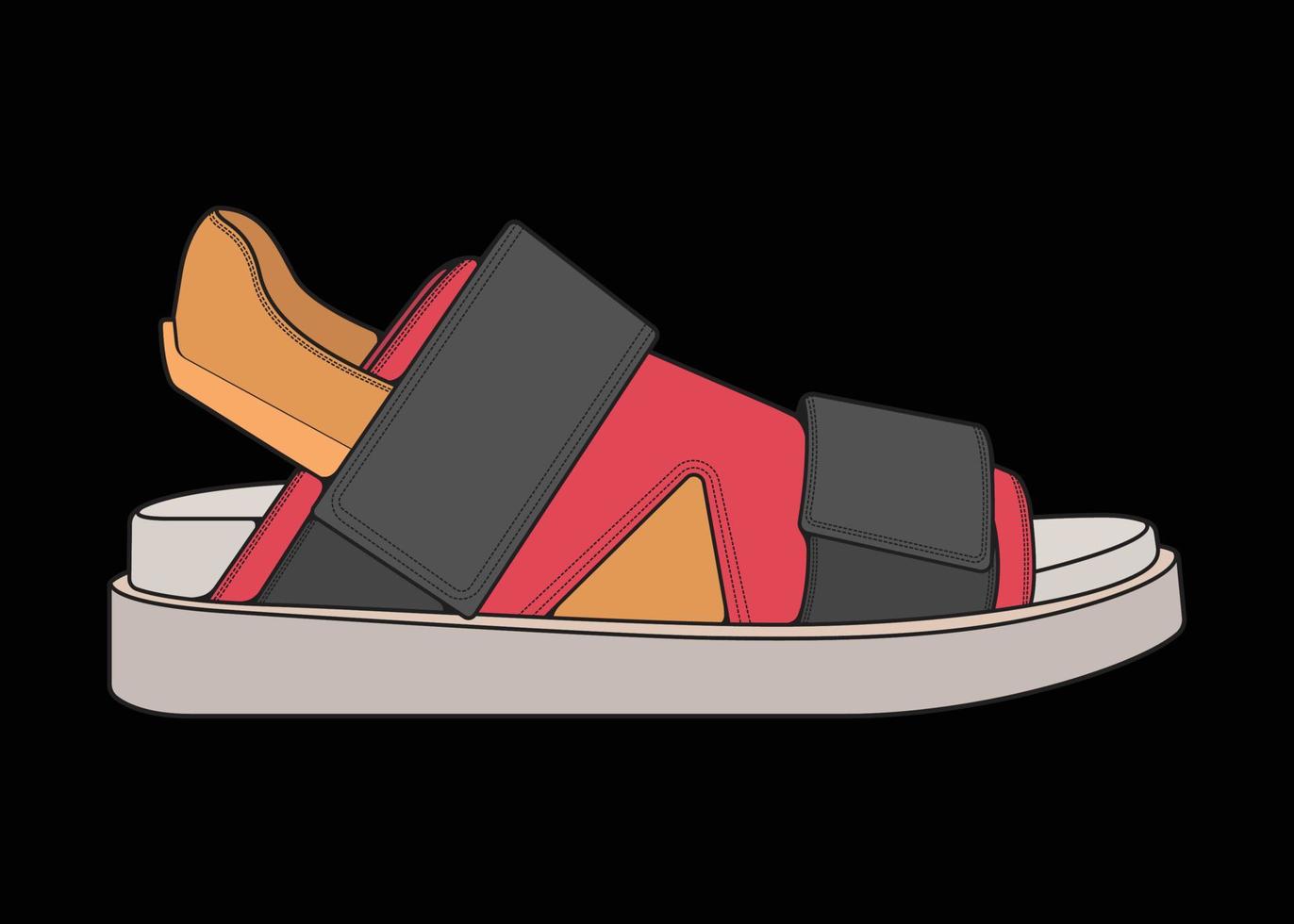 rem sandaler flerfärgad ritning vektor, rem sandaler i en flerfärgad stil, vektor illustration. med svart bakgrund