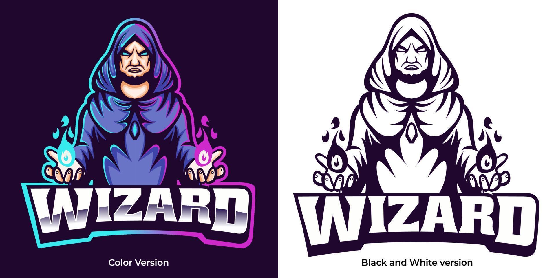 Wizard esport logotyp maskot design vektor