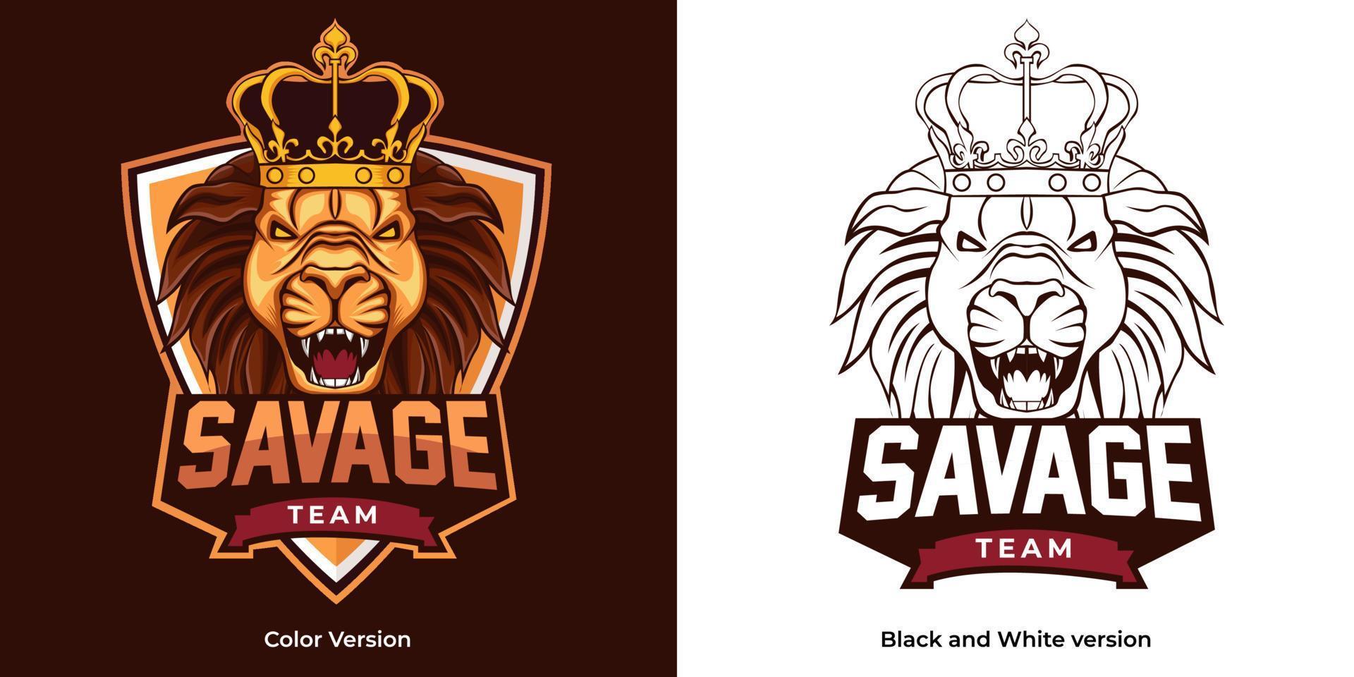 Savage lion esport logotyp maskot design vektor