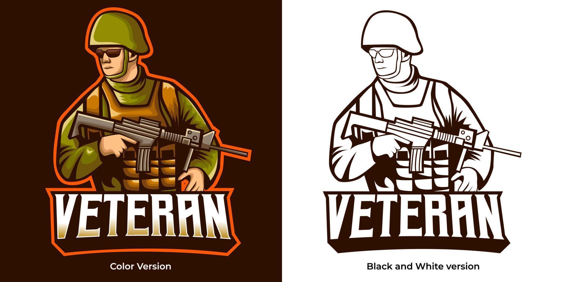 veteran soldat esport logotyp maskot design vektor