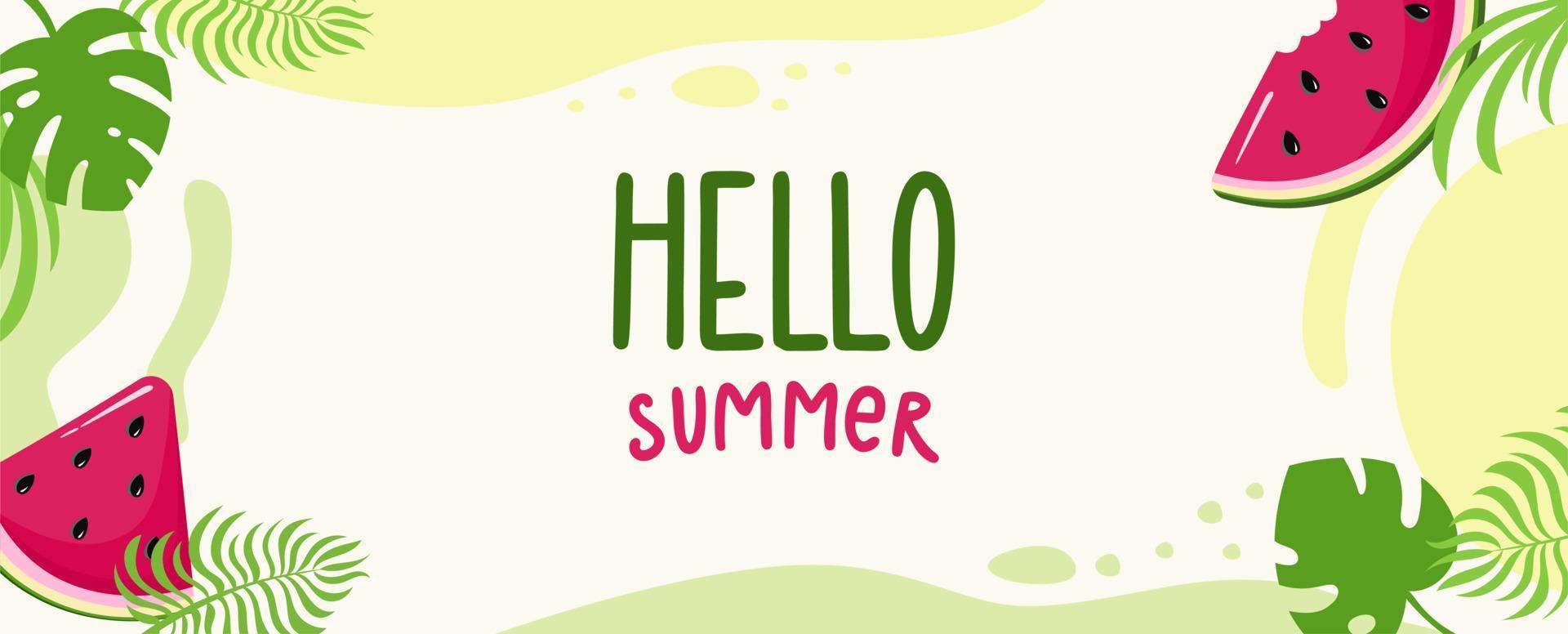 sommer hintergrund website header bunte horizontale postkarte banner urlaub konzept inschrift hallo sommer vektorillustration im flachen stil vektor