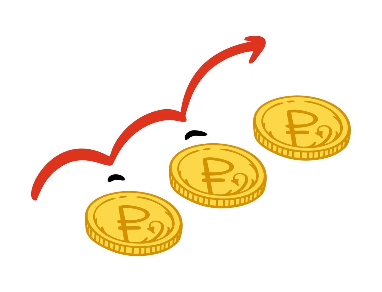 den ryska rubelns tillväxt och höst diagram. rysk valuta på en vit bakgrund. vektor illustration av en doodle.