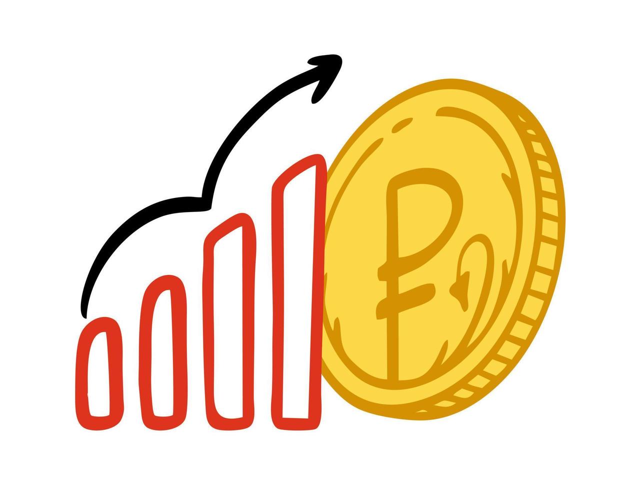 den ryska rubelns tillväxt och höst diagram. rysk valuta på en vit bakgrund. vektor illustration av en doodle.