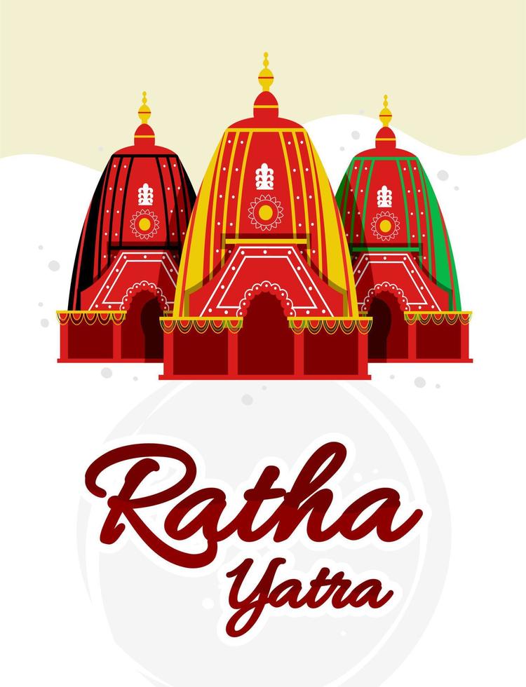 ratha yatra festival ein Streitwagen mit hölzernen Gottheiten von Jagannath, Baladeva und Subhadra. Feiertagsfahnen-Grußkarten-Vektorillustration vektor