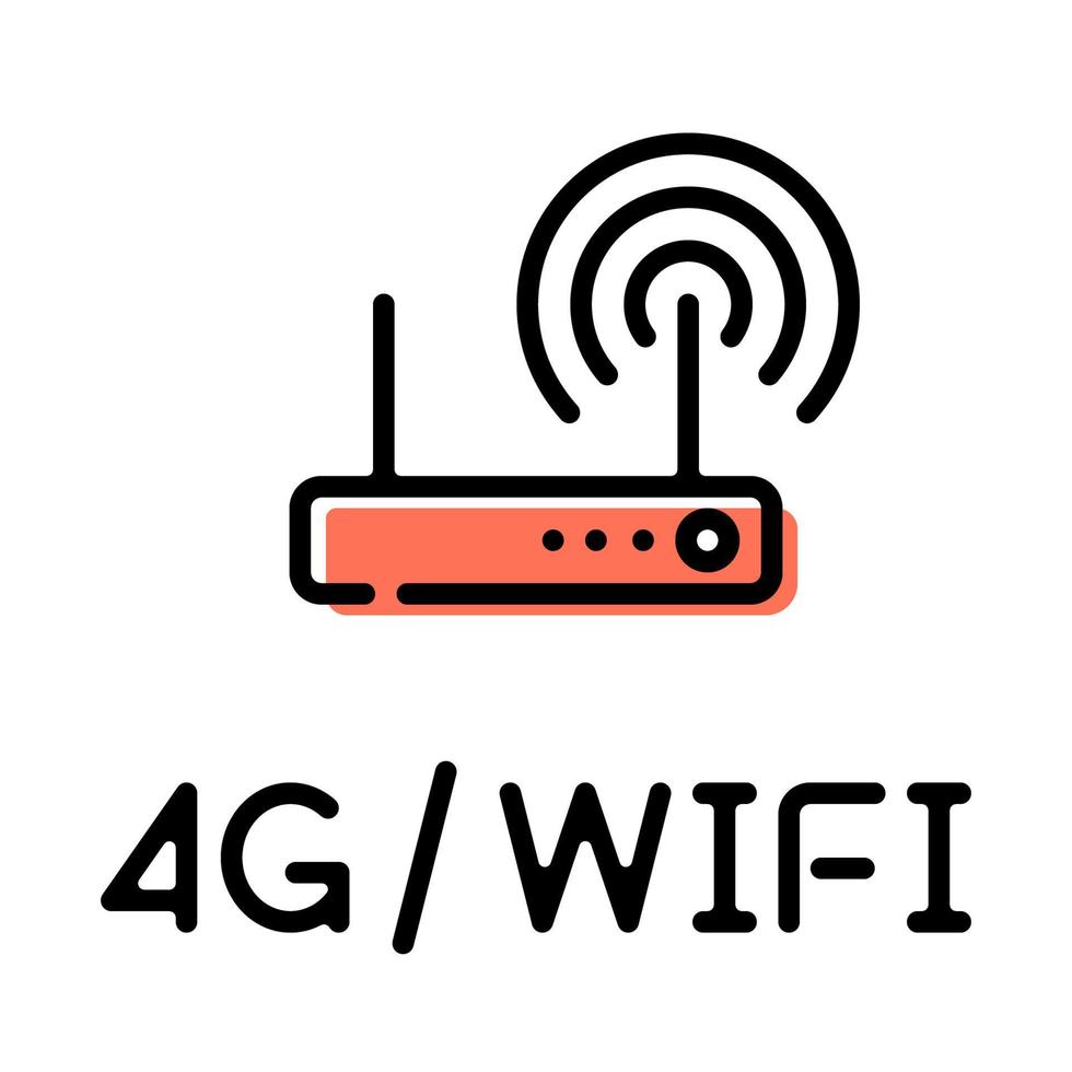 4g, wifi trådlös nätverksrouter produktpiktogram med textetikett vektor