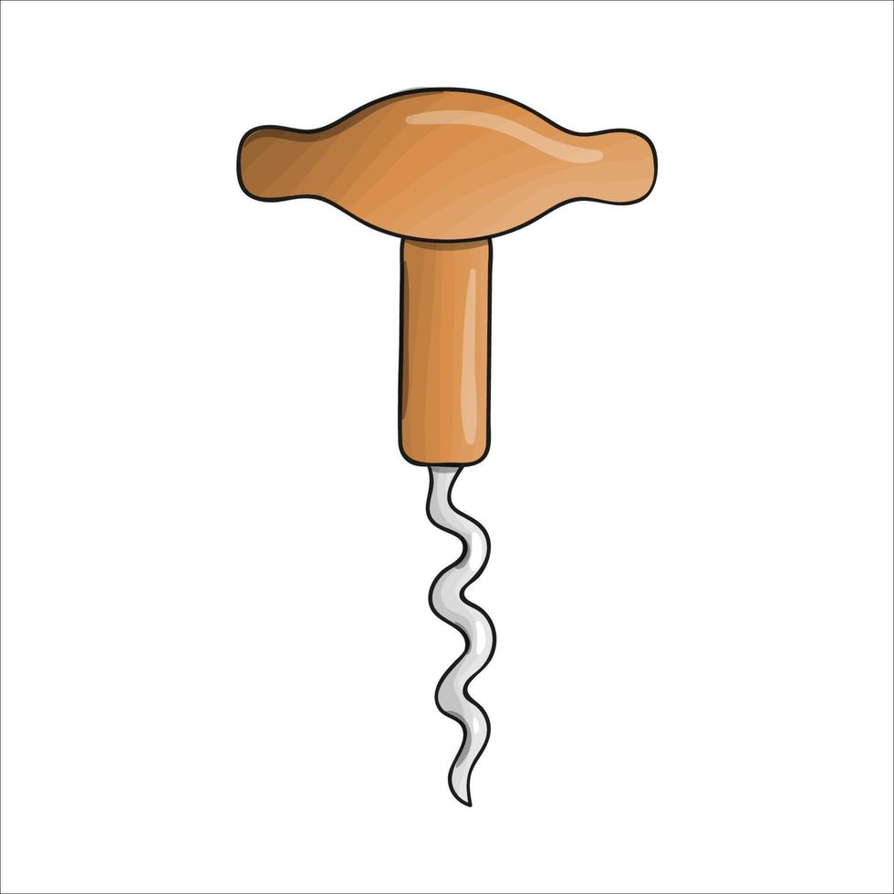 Vektor farbiger Korkenzieher. Küchenwerkzeug-Symbol isoliert auf weißem Hintergrund. Kochgeräte im Cartoon-Stil. Vektor-Illustration