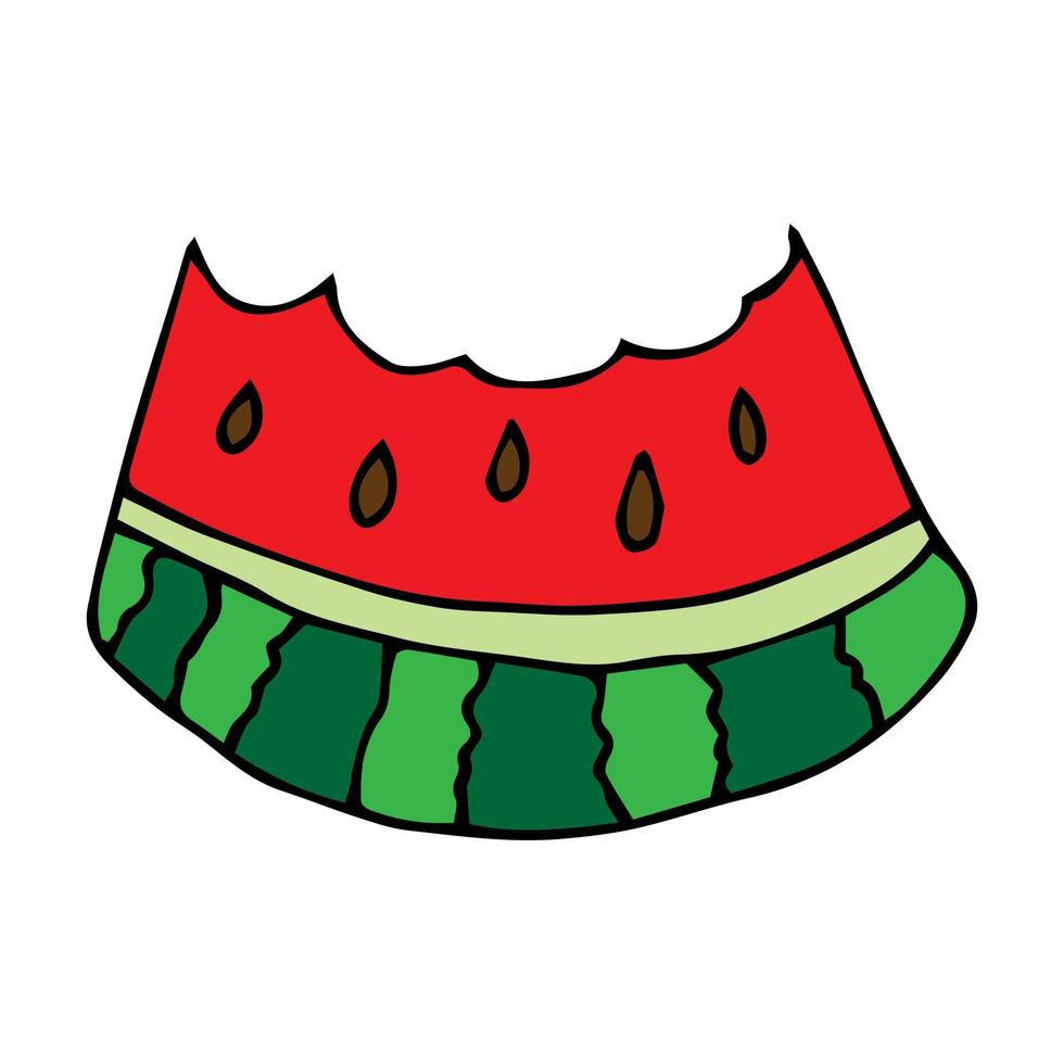 vektor illustration. söt omålad bit vattenmelon med frön isolerade på vitt. handritad enkel doodle clipart. sommar tropisk frukt. perfekt för meny, målarbok, affisch, matbanner.