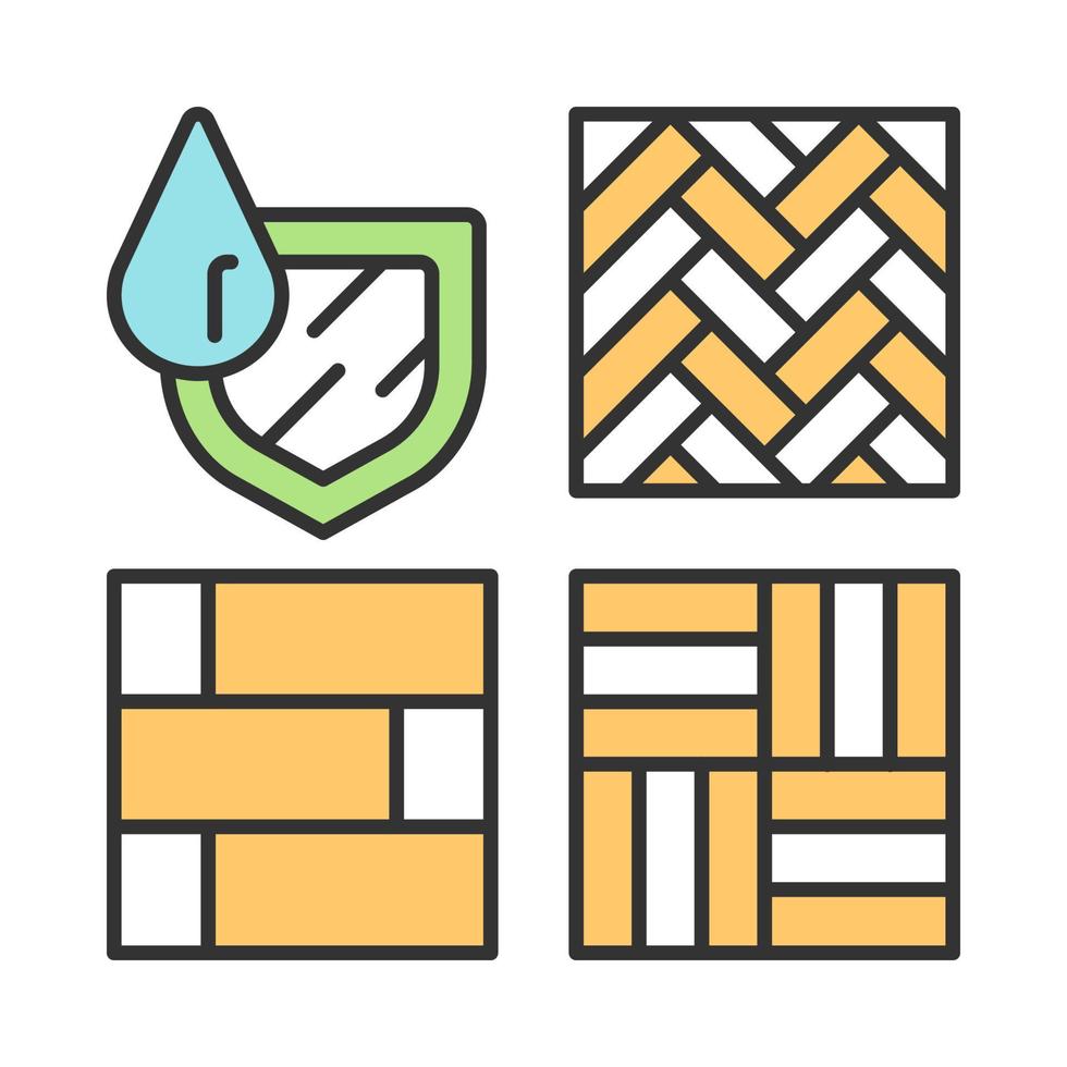 Farbsymbol für wasserdichte Holzböden. strapazierfähiges wasserabweisendes Laminat. hydrophobes Baumaterial. wasserdichter Bodenbelag. abweisende Oberfläche. dwr Fliesenbelag. isolierte Vektorillustration vektor