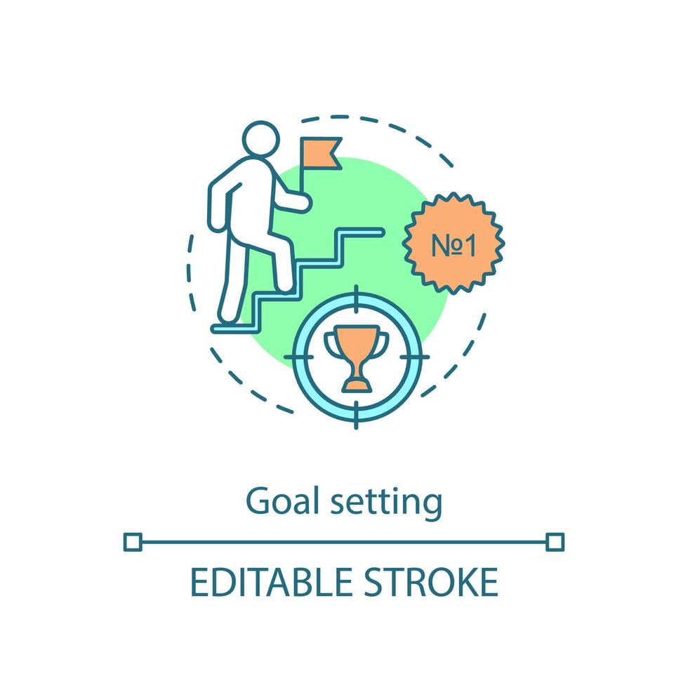 Symbol für das Konzept der Zielsetzung. Beharrlichkeit. berufliche Entwicklung. Bewegung auf der Karriereleiter. zielerreichungsidee dünne linienillustration. Vektor isoliert Umrisszeichnung. editierbarer Strich