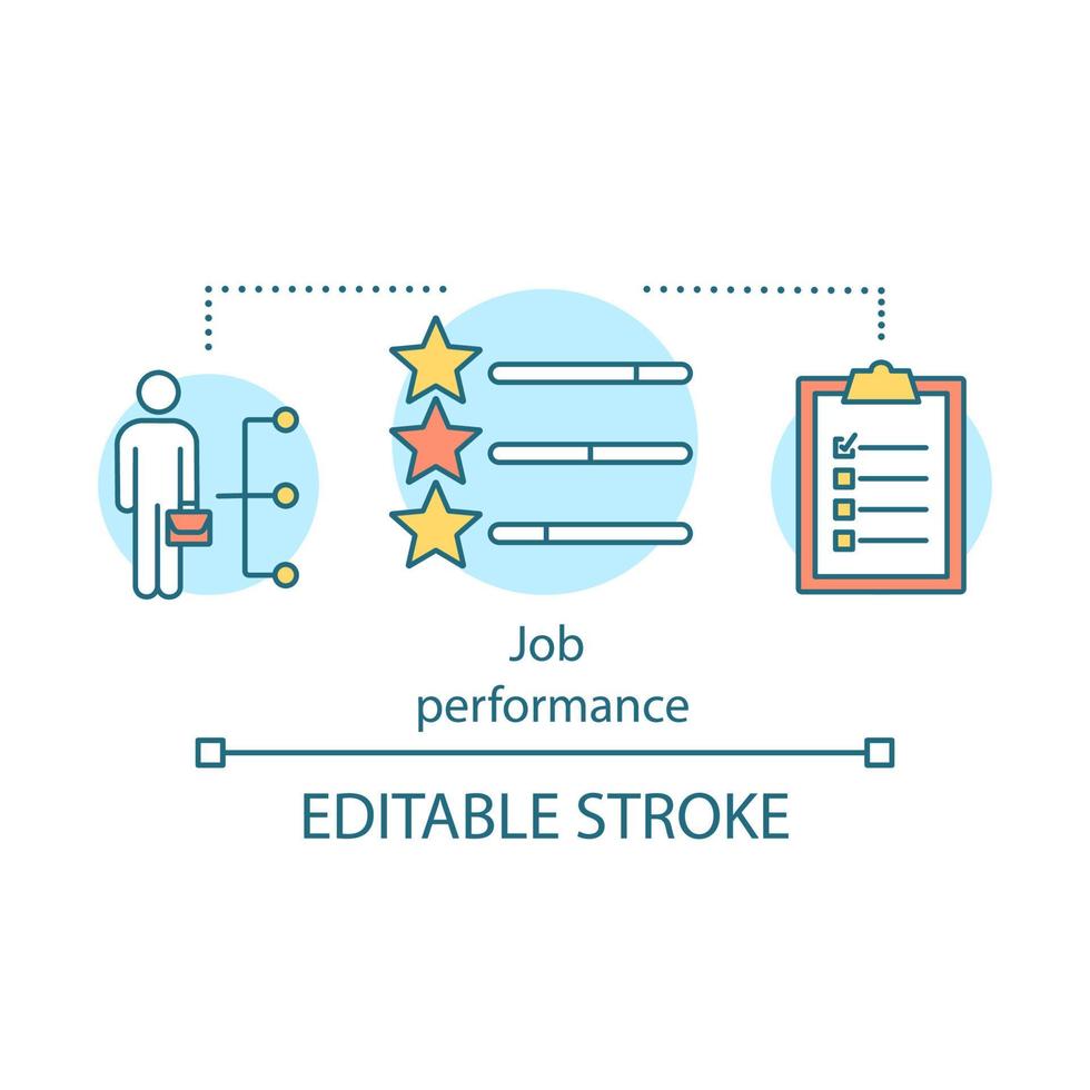 jobb prestanda koncept ikon. bra arbete idé tunn linje illustration. personalförvaltning. organisatoriska resultatkriterier. betyg och framgång. vektor isolerade konturritning. redigerbar linje