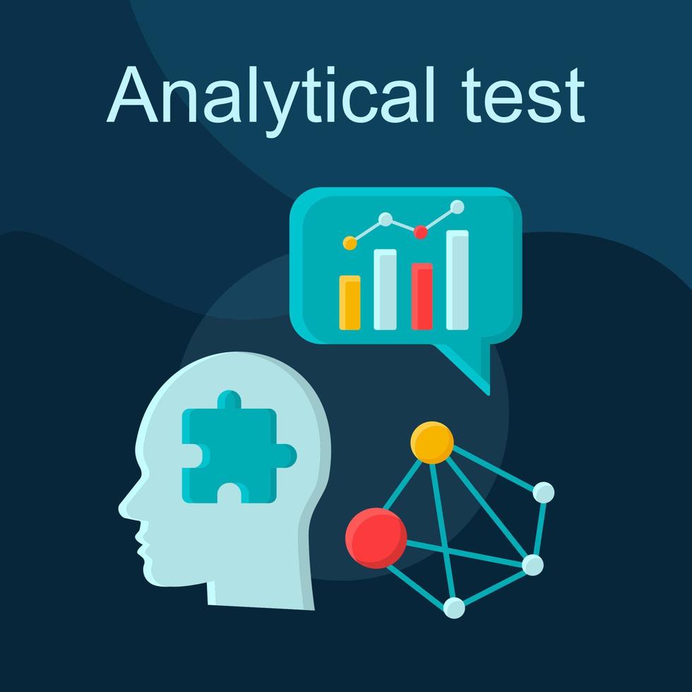 analytiskt test platt koncept vektor ikon. analytiska färdigheter idé tecknad färg illustrationer set. kritiskt tänkande. problemlösning. söklösning. spåna. isolerade grafisk designelement