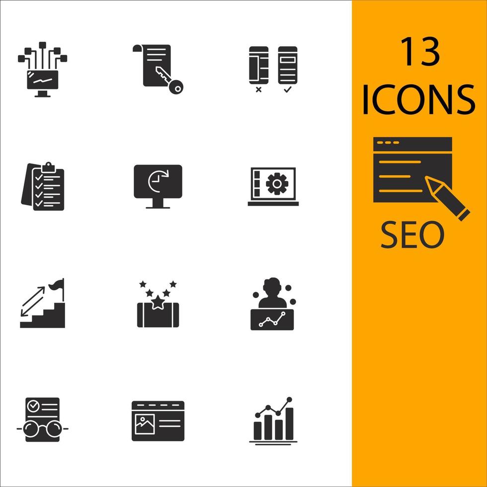 SEO-Icons gesetzt. SEO-Pack-Symbolvektorelemente für Infografik-Web vektor