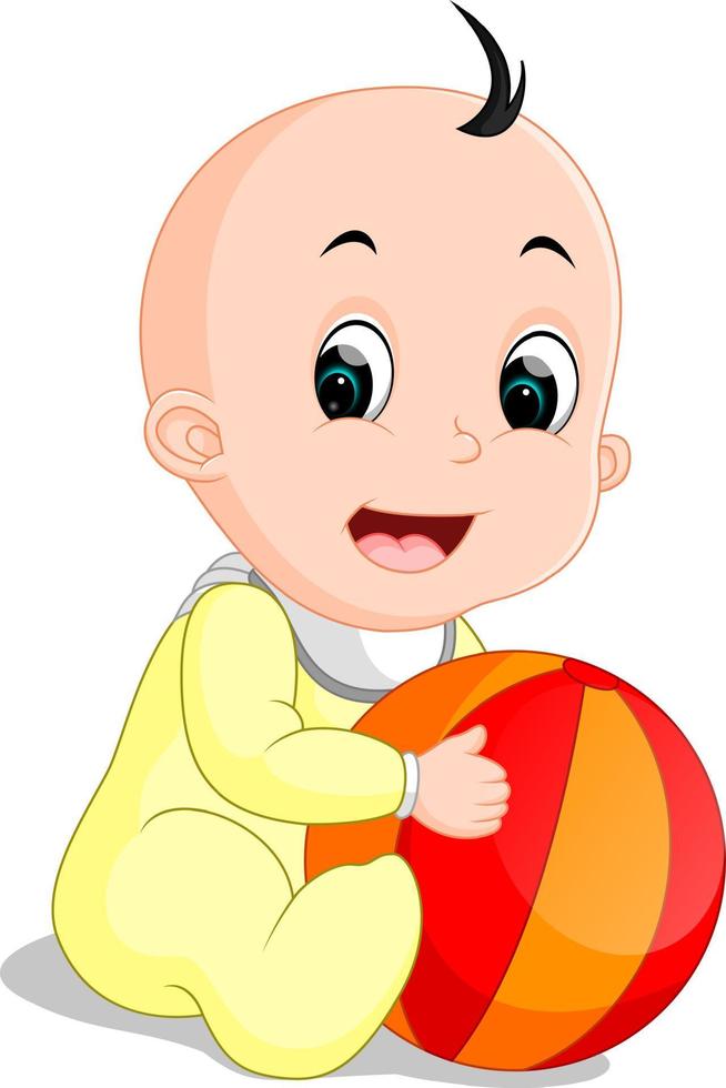 baby boy tecknad håller färgglada boll vektor
