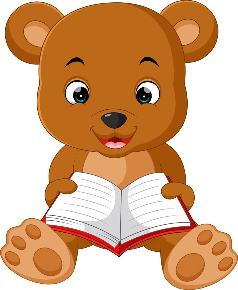 söt björn läser bok tecknad vektor