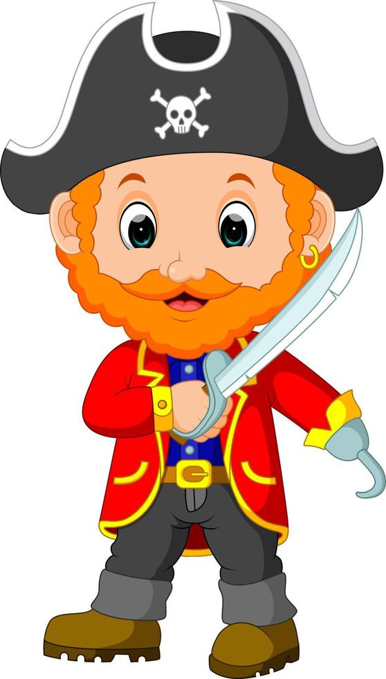 tecknad kapten pirat som håller ett svärd vektor