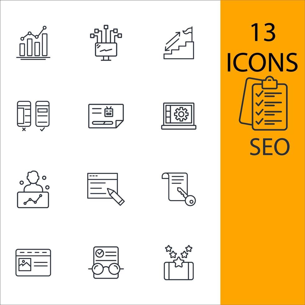 SEO-Icons gesetzt. SEO-Pack-Symbolvektorelemente für Infografik-Web vektor