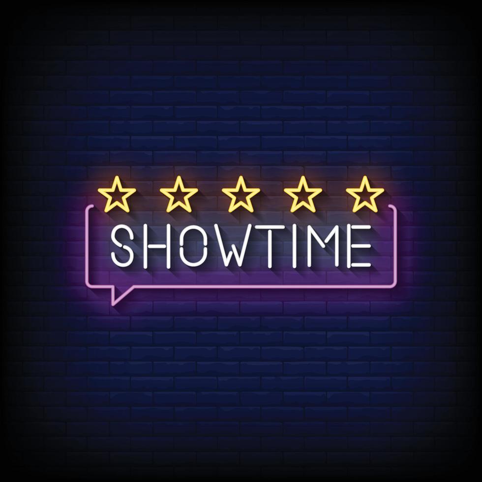 Show-Time-Leuchtreklame auf Backsteinmauer-Hintergrundvektor vektor