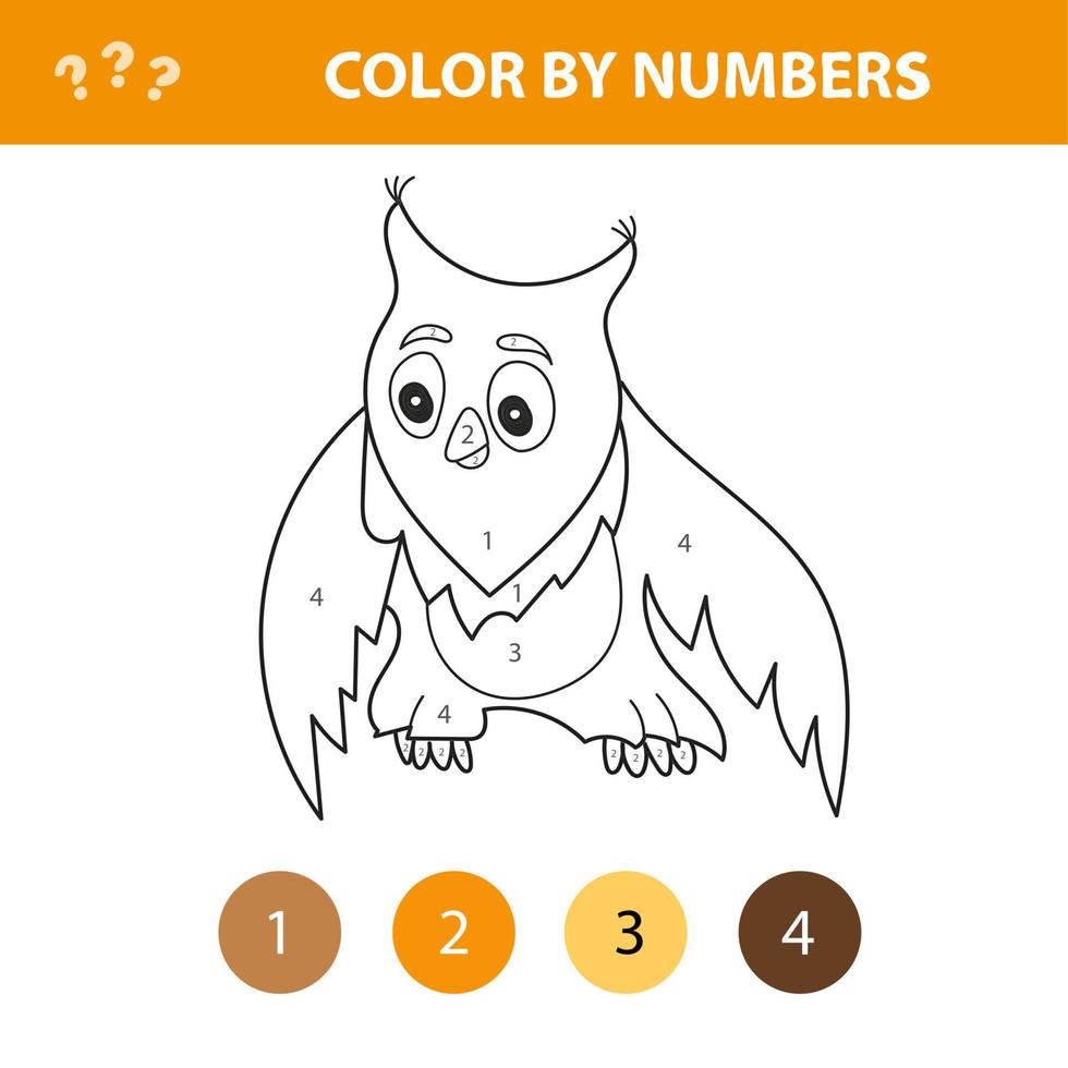 kalkylblad färg efter nummer för barn som lär sig siffror genom att färglägga uggla vektor