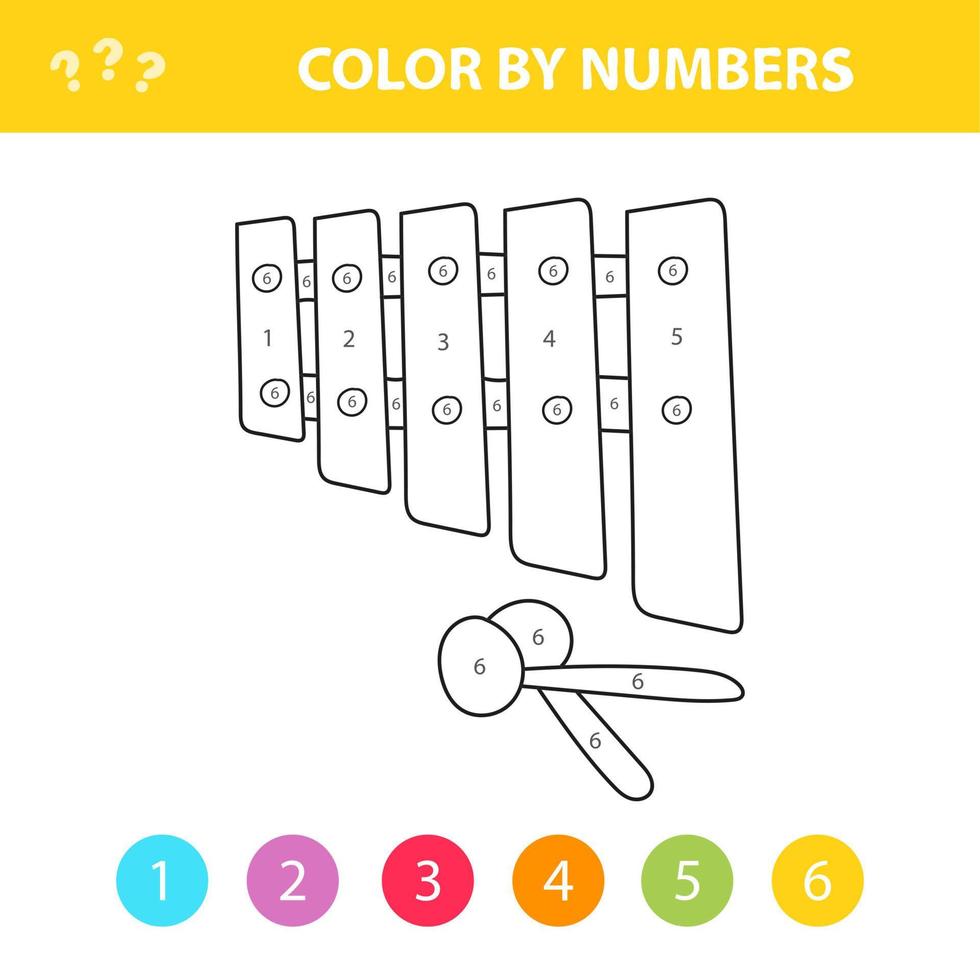målarbok för barn. musikinstrument - xylofon. färg efter siffror vektor