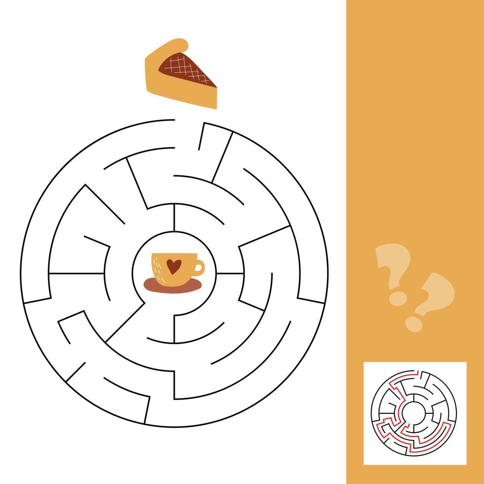 ein Stück Kuchen und eine Tasse heißen Tee. Labyrinthspiel für Kinder im Vorschulalter vektor