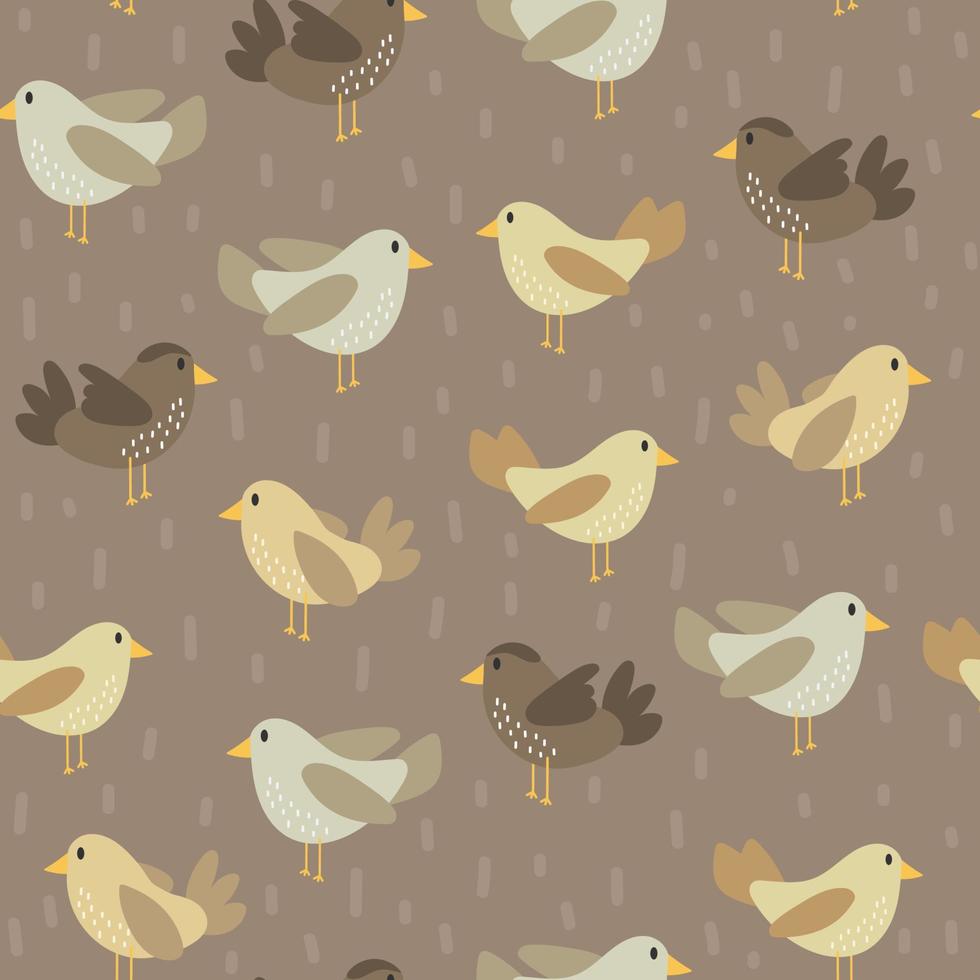 seamless mönster med söta fåglar i en handritad stil. beige, bruna fåglar vektor