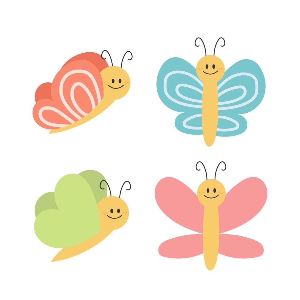 Cartoon-Schmetterling. süßer lächelnder charakter für kindliches design. Vektor