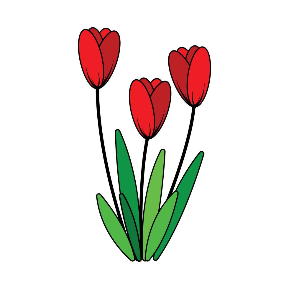 Tulpenblumen-ClipArt-Umriss mit gelbem, niedlichem Farbvektor-animiertem Illustrationsdesign vektor