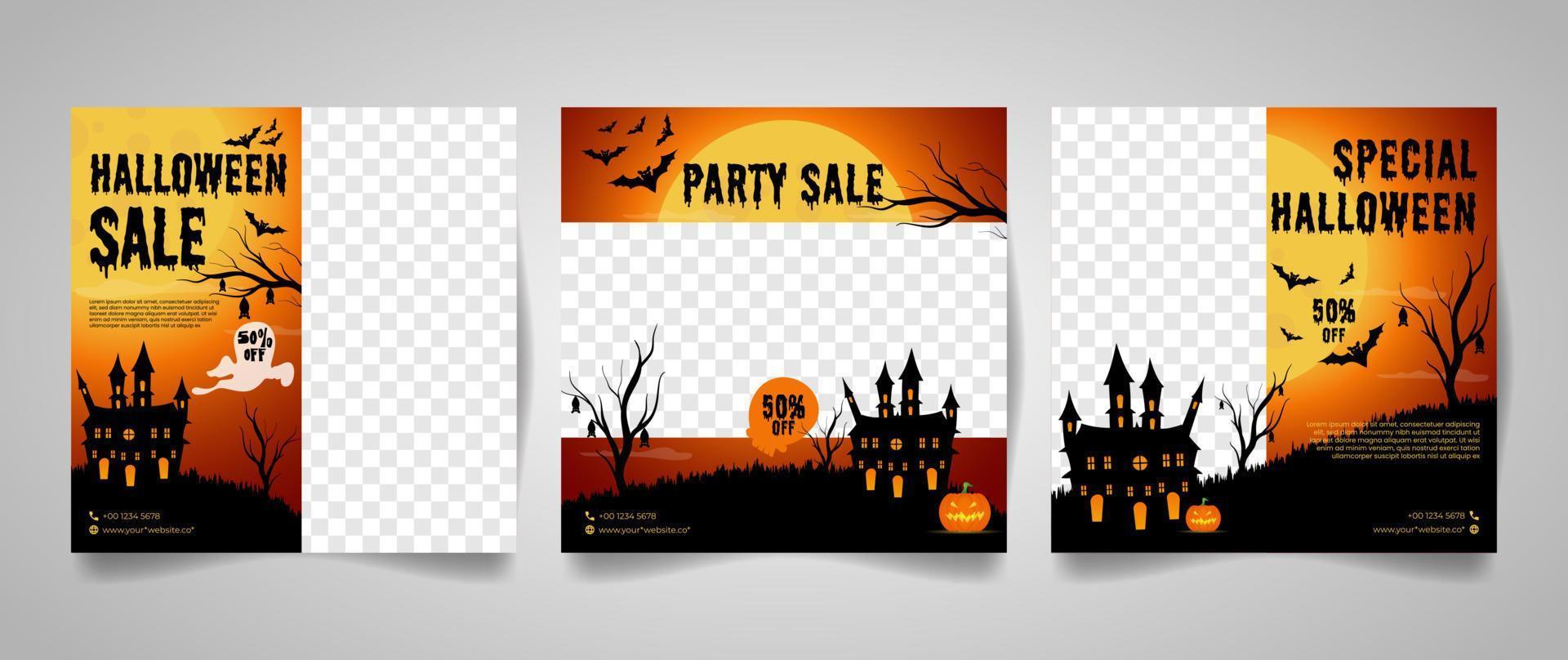 Social-Media-Vorlage für den Halloween-Verkauf. eignet sich für Werbung und Produktmarketing vektor