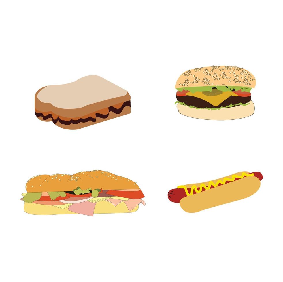 olika smörgåsar som isolerad på vit bakgrund vektor
