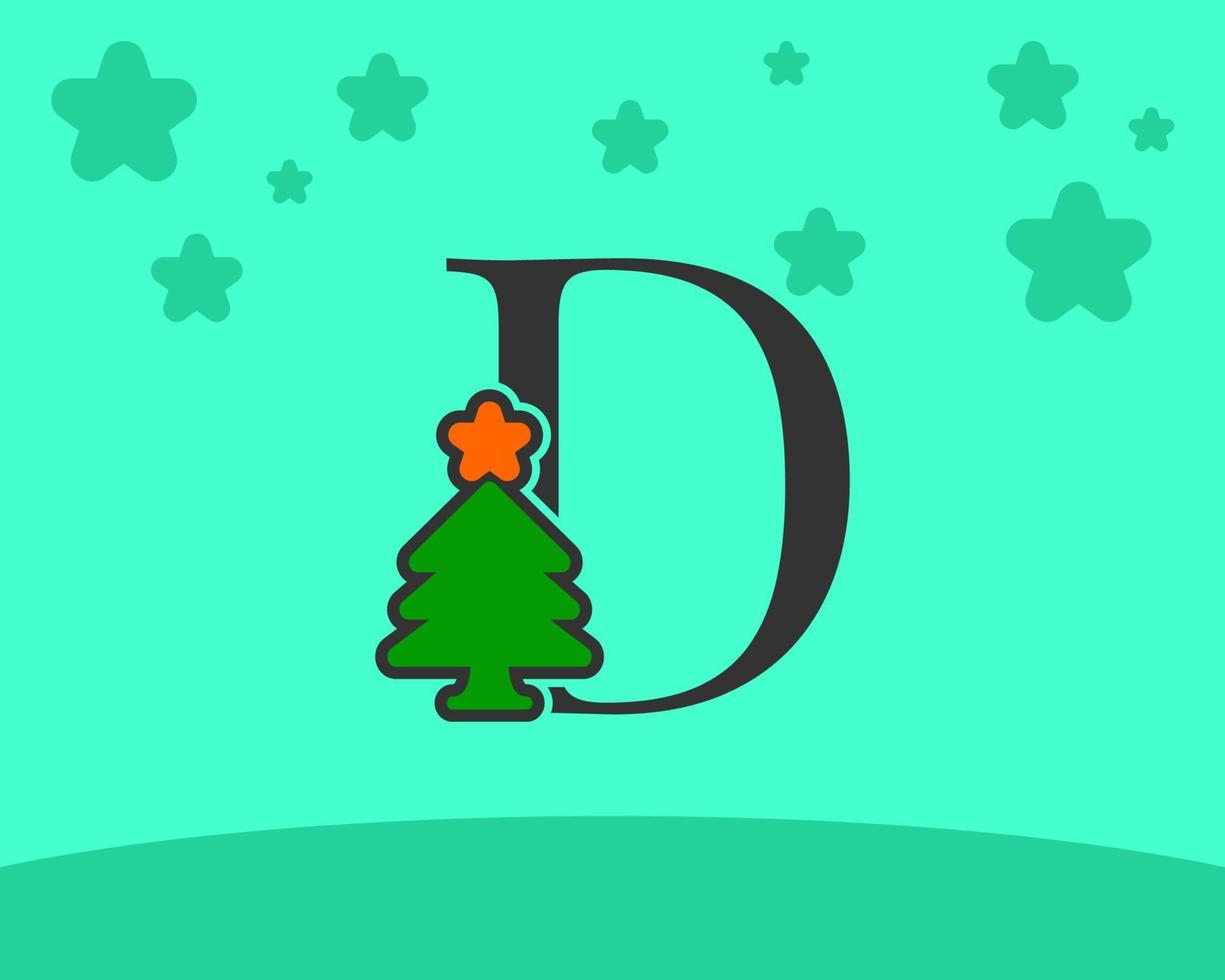bokstaven d söt och rolig julgran alfabet dekoration tecknad vektor
